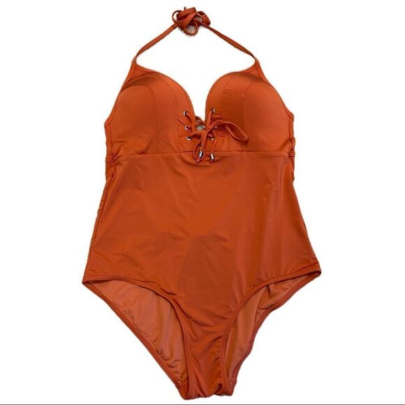 Niptuk Laceup one piece swimsuit burnt orange Sz CAN12/US10 - Picture 1 of 8